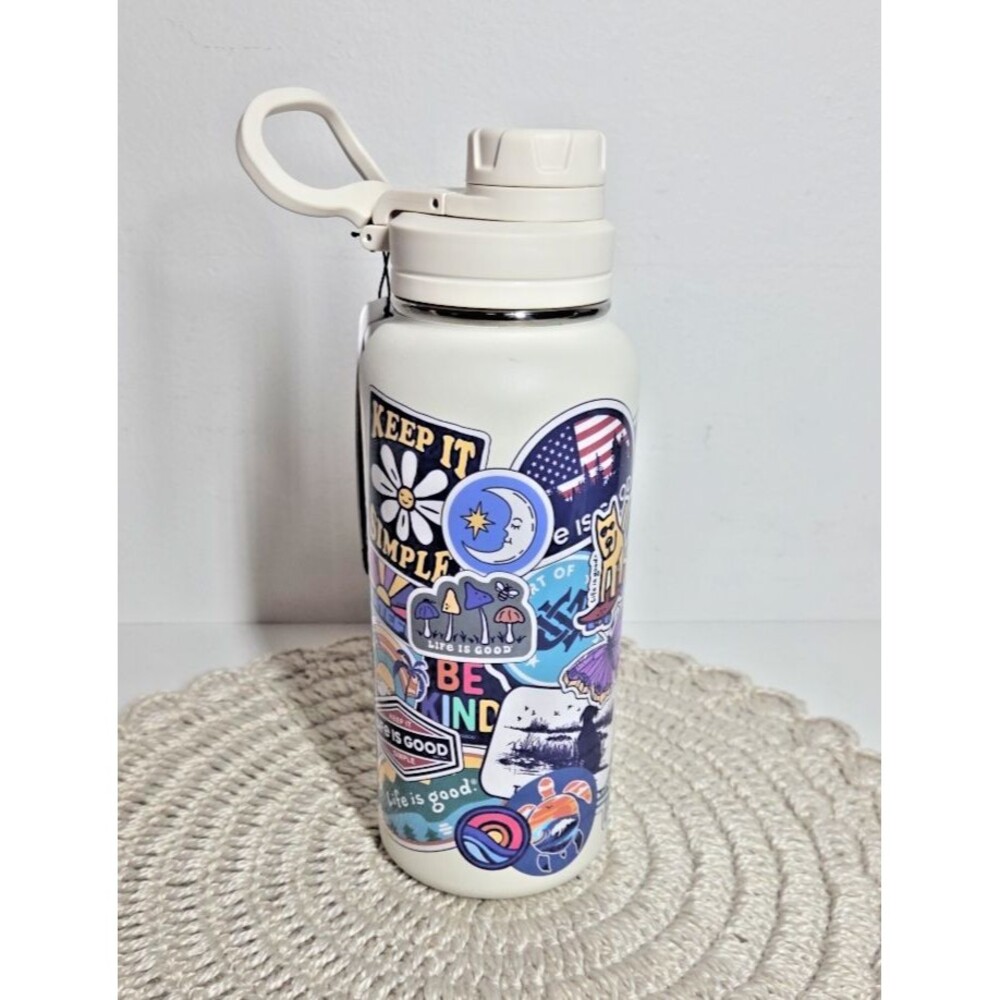 NEW Life Is Good Vibes 32 Oz Wide Mouth Insulated Stainless Steel Water Bottle